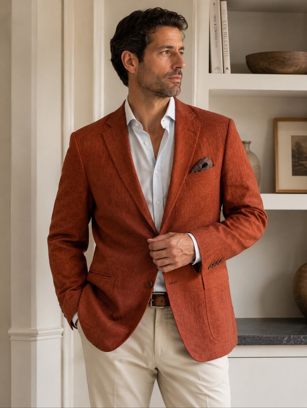 Fielding & Nicholson Bespoke Rick McGregor 100% Linen Terracotta Blazer 42R